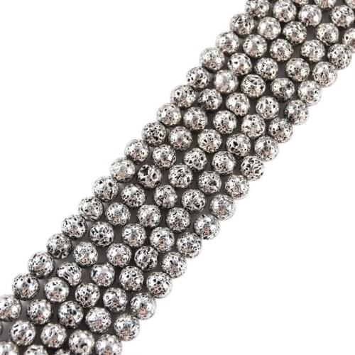 Plating Silver Natural Stone Lava Round Loose Beads for Jewelry Making 4 6 8 10 12mm Fit Diy Bracelet Necklace Accessories