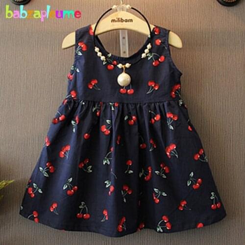 2016 Summer Brand Girls Children Costume Baby Girls Toddler Dresses Cute Cherry Print Sleeveless Kids Clothing 0-7Years BC1273