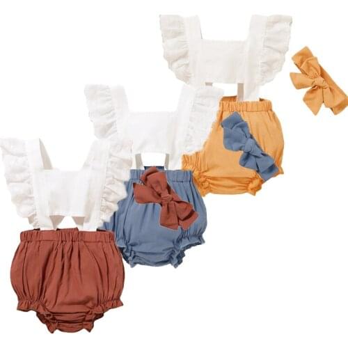 Baby Girl Fashon Solid Girl Clothes Fashion Kids Clothes Outfit Cute Baby Girl Romper Ruffles Sleeveless Jumpsuits 0-18 Months