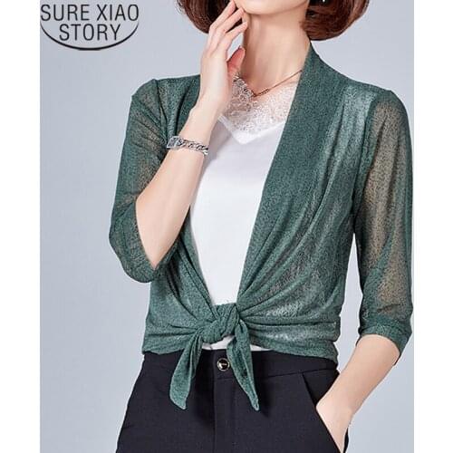 Fashion Cardigan Mesh Transparent Sun Blouse 2021 New Women Summer Chiffon Loose Short Plus Size Shirt Solid Beach Shirts 9914