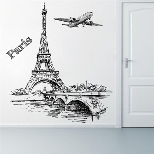 Seine River Paris Iron Tower Scenery Wall Stickers Living Room Bedroom Office Decoration Landscape Mural Art Diy Pvc Home Decals