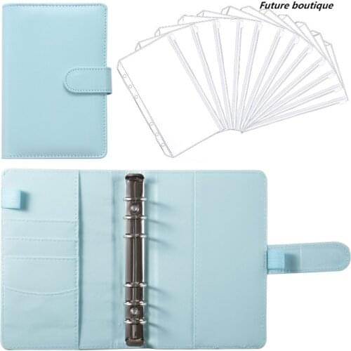 2021 New A6 Macaron Leather Notebook Binder Planner Budget Organizer With 12 Loose-leaf Zipper Bags For Office School Supplies