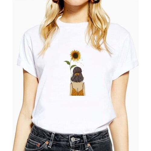 New Women T-Shirt Sunflower Print Graphic Tees Short Sleeve O-Neck T-Shirt Female 2020 Summer T Shirt Ladies Tops Kawaii Clothes