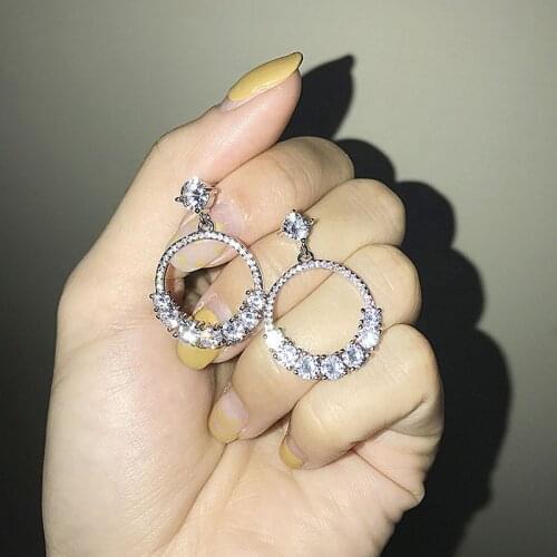 Huitan New Trendy Women Drop Earrings Dazzling Crystal Zirconia Fashion Dangle Earrings High Quality Silver Color Girls Jewelry