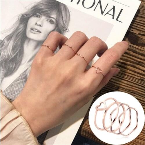 New Fashion Women Love Hearts Friendship Ring Set Jewelry Promise Simple Heart Ring For Women Wavy Cute Finger Rings jewelry
