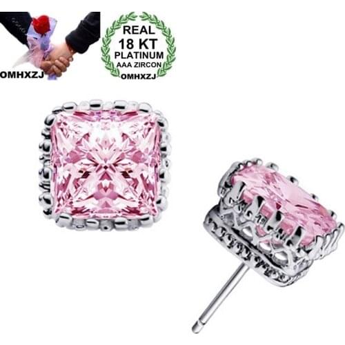 OMHXZJ Wholesale Personality Fashion OL Woman Girl Wedding Gift Crown White Pink Zircon 18KT Gold White Gold Stud Earrings YE10
