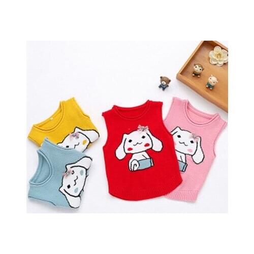 Autumn Girls O-Neck Vest Cartoon Pullover Sweaters Kids Winter Warm Sleeveless Waistcoat Baby Girl Knit Vests Children Clothing