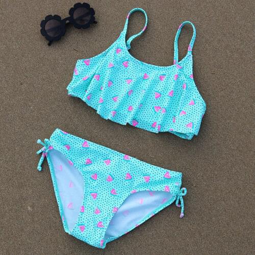 3-14 Years Girl Swimsuit Kids Watermelon Print Teenage Girl Bikini Set Falbala Two Piece Childrens Swimwear Girls Bathing Suits