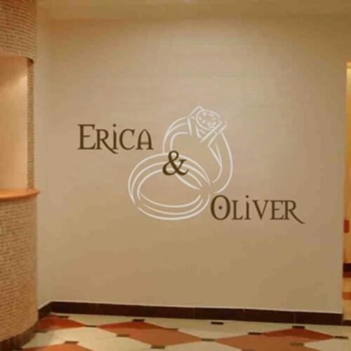 Personalized Wedding Wall Sticker Rings & Names Wall Decal For Wedding Living Room Vinyl Art Mural Revocable WT013