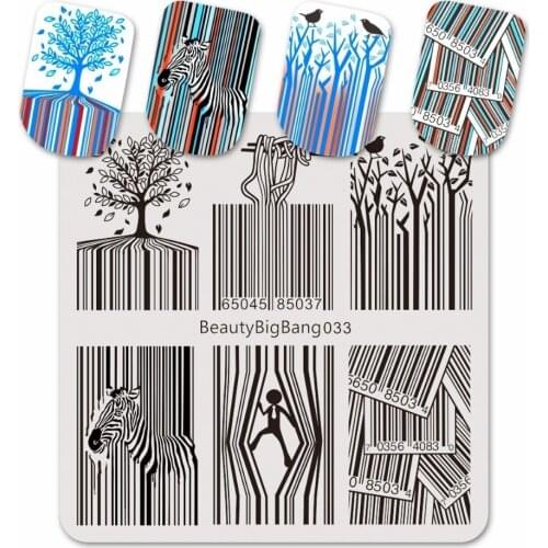 Beauty Big Bang Stamping Plate Bar Code Zebra Striped Funny Noodles Image for Nail Art Polish Stainless Steel Stamping Plates