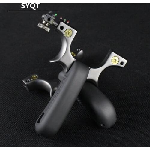 Adult Outdoor Stainless Steel Aluminum Slingshot High Precision CNC Flat Rubber Band Hunting Competitive Catapult Slingshot