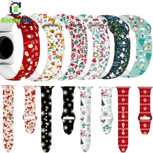 Christmas Silicone Band For Apple Watch 44mm 40mm 38mm 42mm Watch Bracelet Cartoon Printed For IWatch Series 6 5 4 3 2 1 Loop