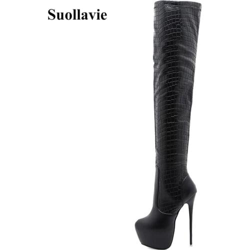 Suollavie New vivacity Over-the-Knee Women Boots Fashion Stone Pattern High Heels Sexy Platform shoes female Hot Dress Stiletto