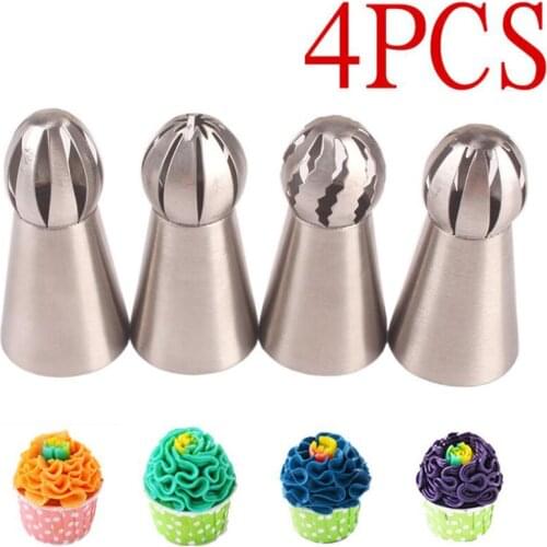 4PCS Spherical Icing Piping Nozzle Russian Ball Pastry Tips Fondant Cupcake Sphere Shape Cream Baking Tip Tool Stainless Steel
