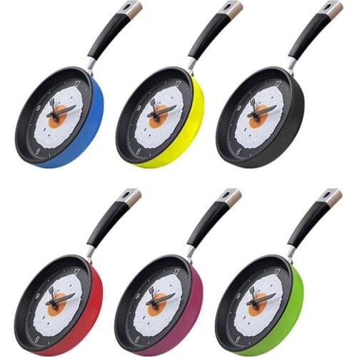 Frying Pan with Fried Egg Shaped Wall Clock Orange Back, Shabby Chic,Kitchen Themed Unique Wall Clock