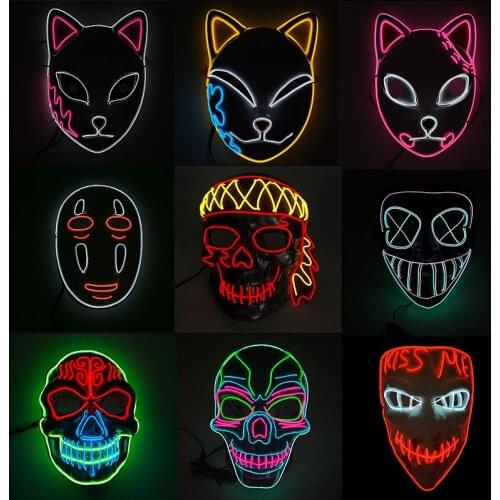 Japanese Cartoon LED Mask Scary Monster Horror Skull Luminous EL Wire Mask For Halloween Carnival Party Decoration