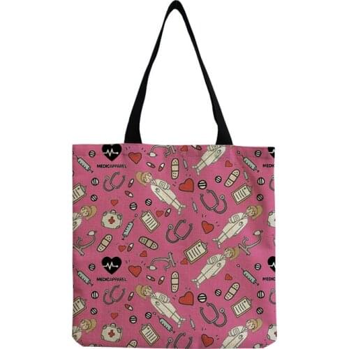 Bright Colors Handbags Outdoor Foldable Shopping Bag Nurse Stethoscope Printed Shoulder Bag Cartoon Fashion Travel Bag Eco Tote