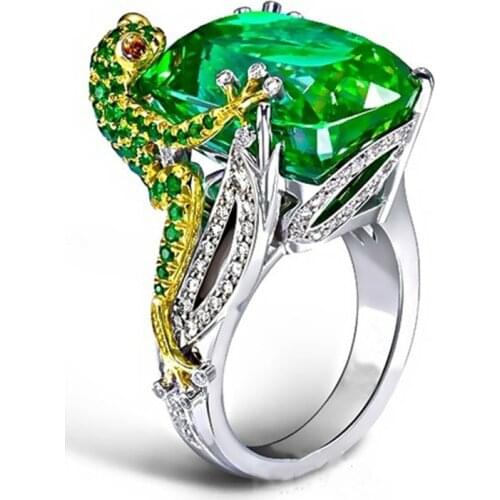 Vintage Green Cubic Zirconia Frog Hold Crystal Rings for Women Boho Animal Engagement Ring Red Eyes Fashion Gothic Accessories