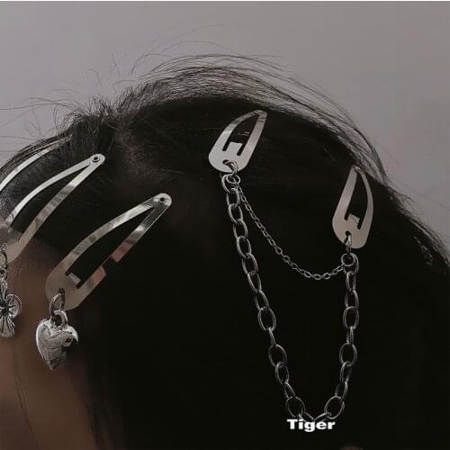 1 Pair Harajuku Silver Color Metal Chains Cherry Hair Pins Women Girl Punk Cool Simple Vintage Hair Accessories Fashion Jewelry