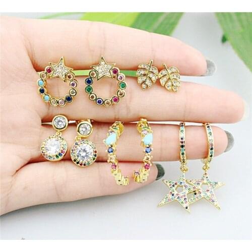 10pair/lot Fashion multicolor CZ charm earring,wholesale pendant earring,fashion CZ jewelry earring