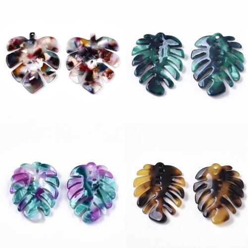 10pcs Cellulose Acetate Resin Charms Monstera Leaf Dangle Charm Pendants for DIY Jewelry Earring Necklace Making Supply Colorful