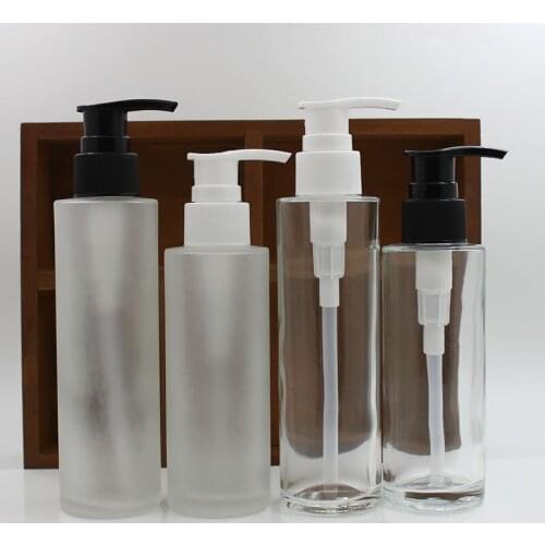 100ml 120ml 12pcs Empty Glass Bottle With Lotion Cream Pump Clear Glass Container Dispenser Frosted Glass Bottles Lotion Pump