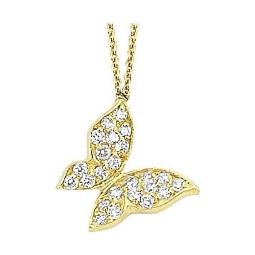 14k Gold Natural Diamond Butterfly Necklace PKLY057