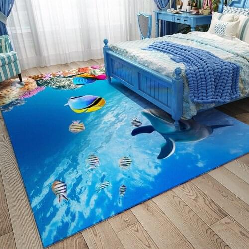 3D Thicken Ocean Rugs Living Room Bedroom Carpet Dolphin Table Carpet Non-slip Kids Home Lovely Floor Mat Sea World Children Rug
