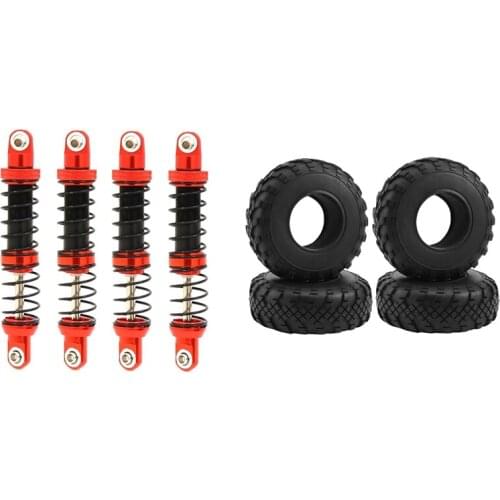 4Pcs Shock Absorbers Oil Adjustable Damper With 4PCS 1.9 Rubber Wheel Tires Tyres For 1/10 RC Crawler Car Axial SCX10