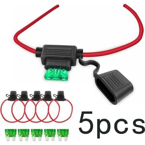 5pcs/set 12V 30A Professional Standard Blade Inline Fuse Holder Cables Splash Proof For Car Bike With Waterproof Dustproof Cover