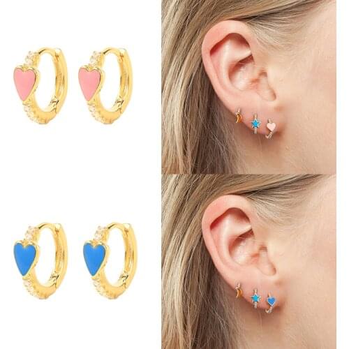 AIDE 925 Sterling Silver for Women 2021 Trend Pink Enamel Huggie Earring Jewelry Zircon Pendientes Brincos Arete Aros Colores CZ