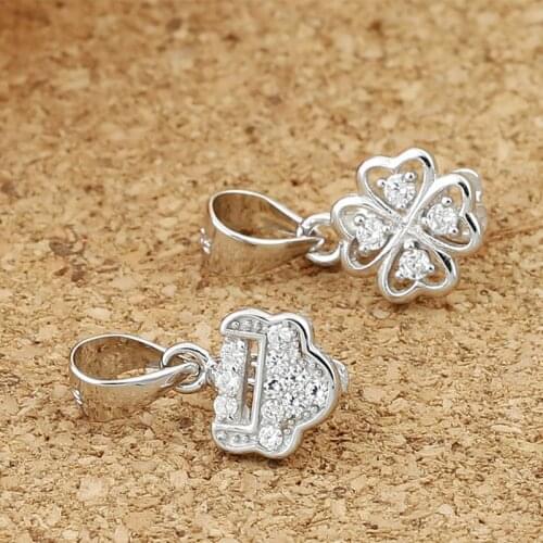 S925 Sterling Silver DIY Accessories Micro-inlaid Four-leaf CloverJade Buckle Head Jade Crystal Pendant Clip Clasp