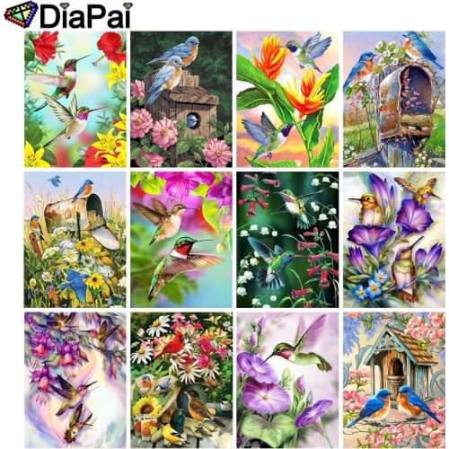 DIAPAI 5D DIY Diamond Painting 100% Full Square/Round Drill "Birds and flowers" 3D Embroidery Cross Stitch Home Decor