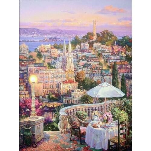 Free shipping Mediterranean style landscape oil painting printed on canvas wholesale wall art decoration picture EYA-44129