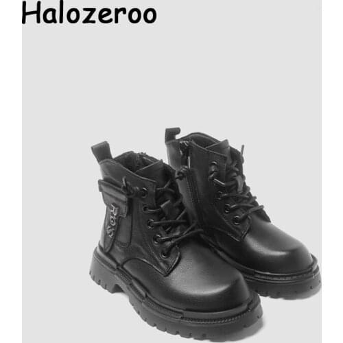 New Autumn Kids Motorcycle Boots Children Black Brand Shoes Baby Girls Soft Full Grain Leather Boots Boys Fashion Ankle Shoes