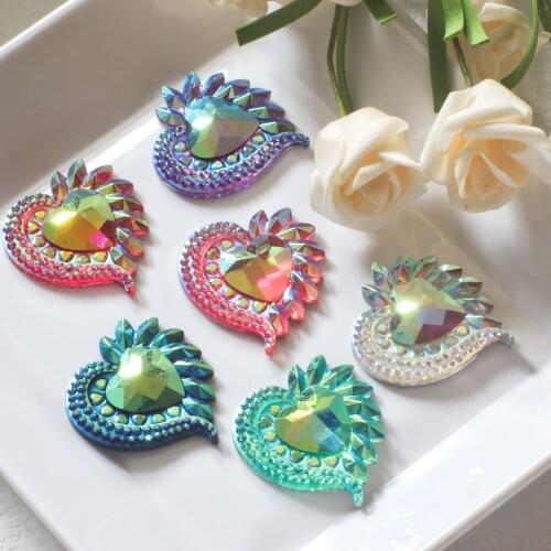 Colorful 30*33mm AB color Epoxy resin Light love heart 5pcs DIY crystals diamond painting accessories