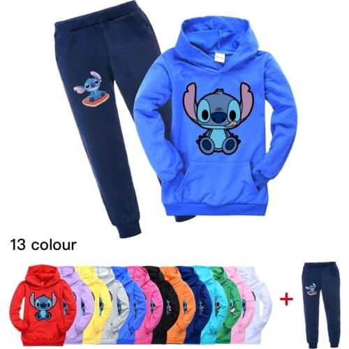 Disney Stitch Children Hoodies with Pocket Spring Hoodie Kid Teenager Boys Girls Anime Kids Sweatshirt Casual T Shirts