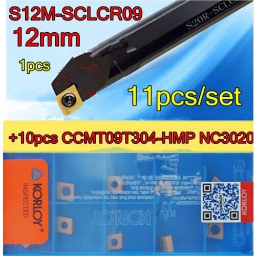 S12M-SCLCR09 CNC Inner hole Turning Tools 1pcs + CCMT09T304 -HMP NC3020 10pcs=11pcs/set Processing steel