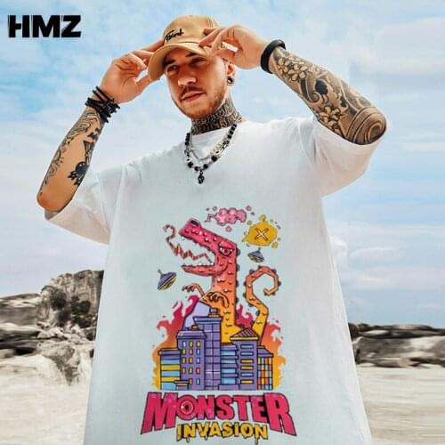 HMZ 2021 Men Hip Hop T Shirt Japanese Harajuku Cartoon Monster T-Shirt Streetwear Summer Top Tees Cotton Tshirt Oversized HipHop