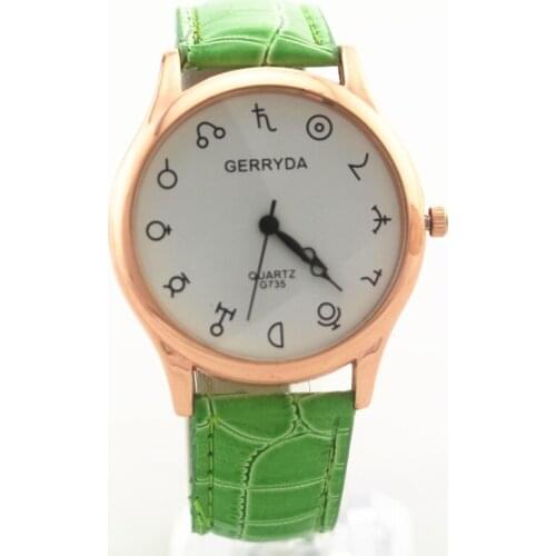 Gerryda fashionable unisex quartz watches,gold plate alloy case,PVC leather band,quartz movement,G735 buckle style band