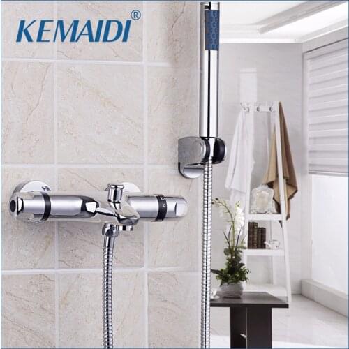 KEMAIDI Thermostatic Faucet Chrome Finish Mixer Bathroom Shower Faucet Set BathroomTap Handheld Shower Wall Mounted Faucets&Tap