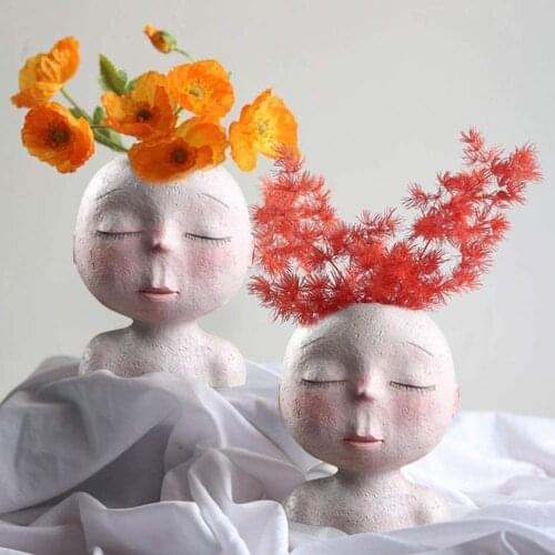 Creative Face Planters Pots Sculpture Vase Succulent Planter Flower Vase Resin Head Statue Home Garden Decor Indoor Outdoor