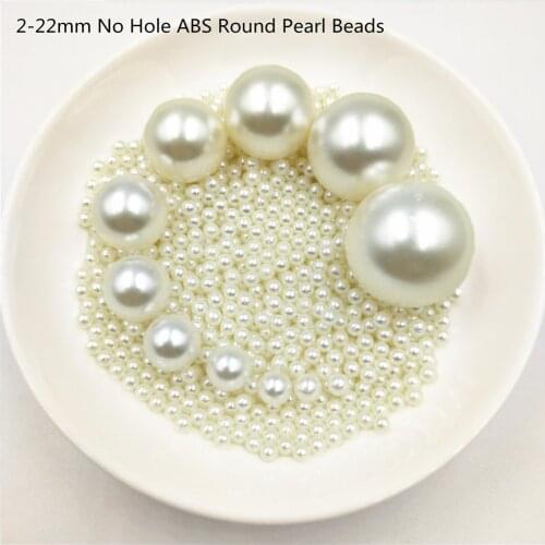 2-22mm No Hole Ivory Round Acrylic ABS Imitation Pearl Bead Charm Loose Beads for Jewelry Making Craft Necklace Earring Headwear