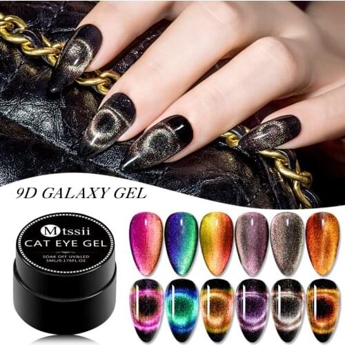 Mtssii 5ml 6PCS/Set 9D Magnetic Gel Polish Crystal Glitter Cat Eye Nail Gel Semi-permanent Soak Off UV Gel Nail Polish