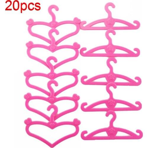 20 Pcs / Lot Cute Accessories Pink Mix Plastic Hangers For Barbi Doll Clothes Dress Pretend Play House Baby Girls Kid Toy