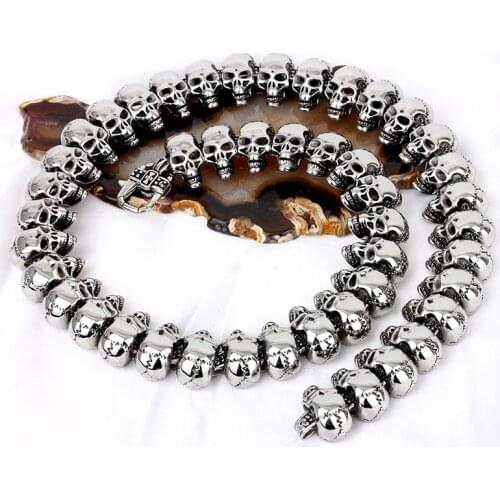 Punk Exaggerate Mens Statement Necklaces Rock 316 Stainless Steel Skull Charm 64CM Long Necklace Cool Biker Pub Accessory