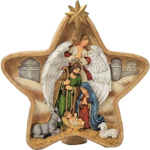 Nativity Scene Set Statue Baby Jesus Manger Christmas Crib Figurines Miniatures Ornament Church Gift Resin Nativity Ornament