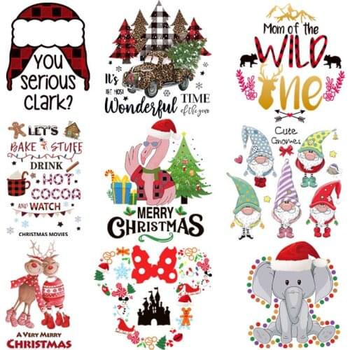 Merry Christmas Iron-On Transfers For Clothing Patches DIY Washable T-Shirts Thermo Adhesive Patches Christmas Series Stickers