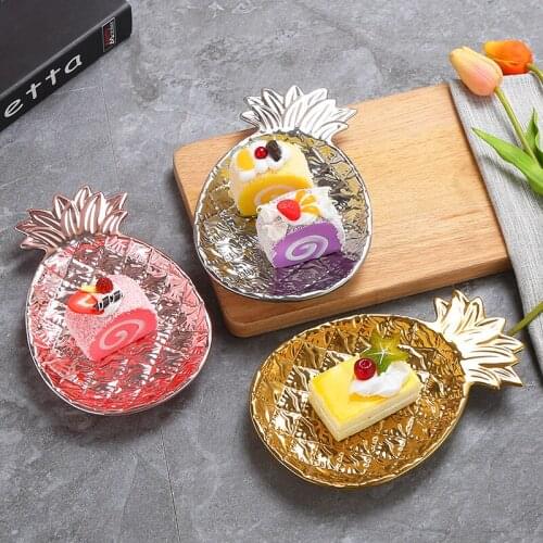 Pineapple Plates Ceramic Cake Plate Trinket Jewelry Dish Dessert Sushi Tray Gold Silver Home Decor New Rose Nordic Wedding Party