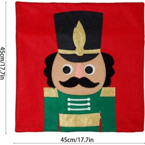 Christmas Cartoon Nutcracker Pillow Case Felt Soldier Toy Xmas Cushion Cover